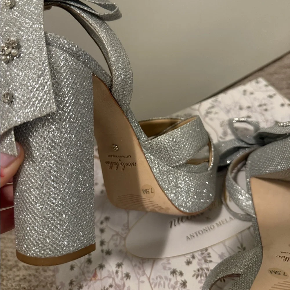 Antonio Melani x Nicola Bathie Lila Bow Heels in Silver - Picture 9 of 11